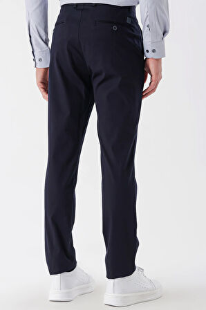Koyu Lacivert Armürlü Likralı Yan Cepli Slim Fit Dar Kesim Casual Pantolon 1003230173