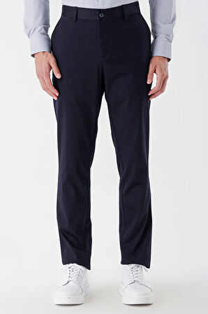 Koyu Lacivert Armürlü Likralı Yan Cepli Slim Fit Dar Kesim Casual Pantolon 1003230173