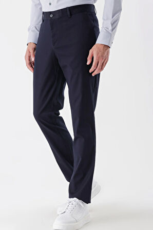 Koyu Lacivert Armürlü Likralı Yan Cepli Slim Fit Dar Kesim Casual Pantolon 1003230173
