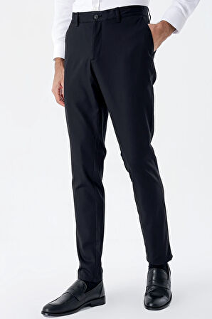Siyah Armürlü Pamuklu Likralı Yan Cepli Slim Fit Dar Kesim Casual Pantolon 1003235118