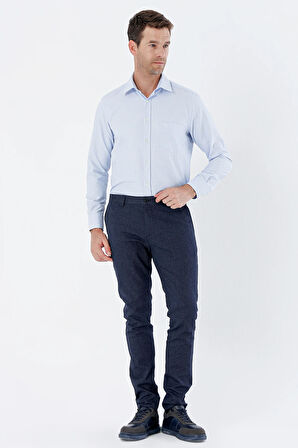 Koyu Lacivert Desenli Armürlü Yan Cepli Slim Fit Dar Kesim Casual Pantolon 1003235119
