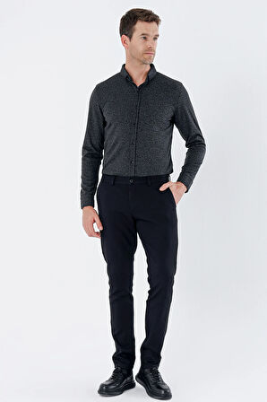 Siyah Desenli Armürlü Pamuklu Yan Cepli Slim Fit Dar Kesim Casual Pantolon 1003235120