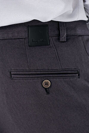Koyu Antrasit Desenli Armürlü Pamuklu Yan Cepli Slim Fit Dar Kesim Casual Pantolon 1003235120