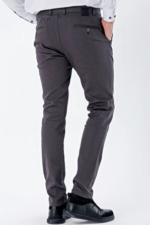 Koyu Antrasit Desenli Armürlü Pamuklu Yan Cepli Slim Fit Dar Kesim Casual Pantolon 1003235120