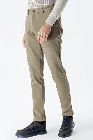 Camel Desenli Armürlü Pamuklu Yan Cepli Slim Fit Dar Kesim Casual Pantolon 1003235120