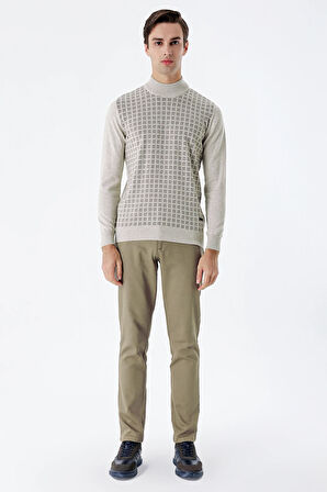 Camel Desenli Armürlü Pamuklu Yan Cepli Slim Fit Dar Kesim Casual Pantolon 1003235120