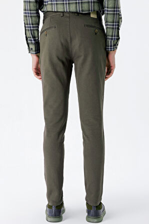 Koyu Haki Desenli Armürlü Pamuklu Yan Cepli Slim Fit Dar Kesim Casual Pantolon 1003235120