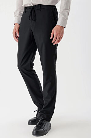 Siyah Yan Cepli Slim Fit Dar Kesim Casual Pantolon 1003235121