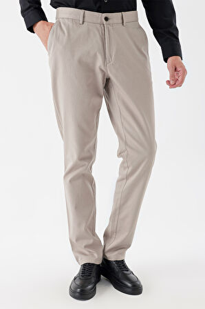 Açık Bej Pamuklu Likralı Yan Cepli Comfort Fit Rahat Kesim Casual Pantolon 1003235153