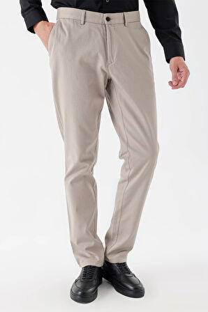 Açık Bej Pamuklu Likralı Yan Cepli Comfort Fit Rahat Kesim Casual Pantolon 1003235153