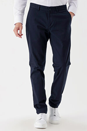 Koyu Lacivert Pamuklu Likralı Yan Cepli Comfort Fit Rahat Kesim Casual Pantolon 1003235154