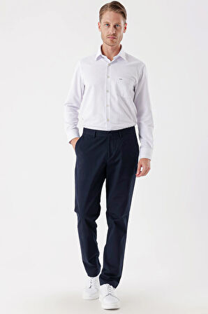 Koyu Lacivert Pamuklu Likralı Yan Cepli Comfort Fit Rahat Kesim Casual Pantolon 1003235154