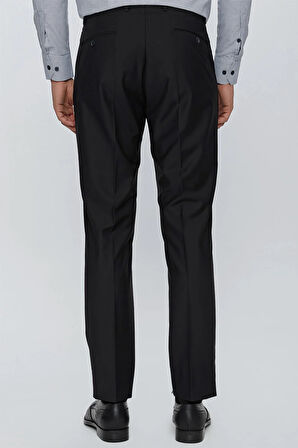 Siyah Gabardin Yan Cepli Slim Fit Dar Kesim Basic Pantolon 1003240013