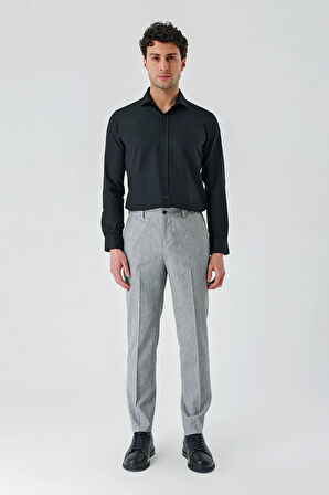 Gri Yan Cepli Beli Lastikli Keten Karışımlı Casual Slim Fit Dar Kesim Pantolon 1003240103