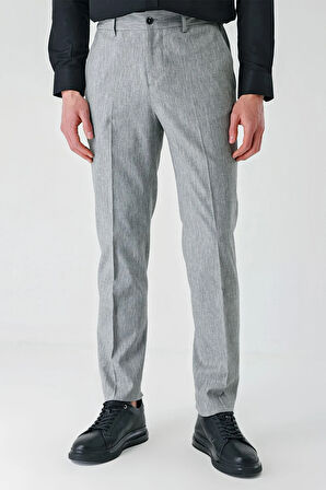 Gri Yan Cepli Beli Lastikli Keten Karışımlı Casual Slim Fit Dar Kesim Pantolon 1003240103