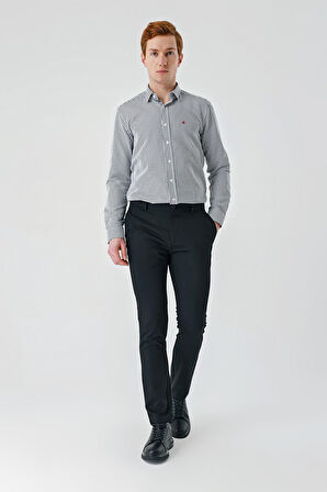 Siyah Gabardin Pamuklu Yan Cepli Comfort Fit Rahat Kesim Casual Pantolon 1003240113