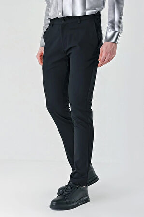 Siyah Gabardin Pamuklu Yan Cepli Comfort Fit Rahat Kesim Casual Pantolon 1003240113