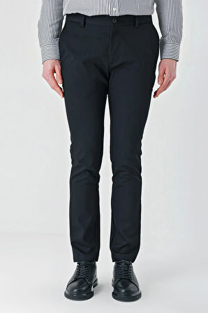 Siyah Gabardin Pamuklu Yan Cepli Comfort Fit Rahat Kesim Casual Pantolon 1003240113