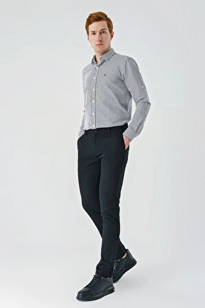 Siyah Gabardin Pamuklu Yan Cepli Comfort Fit Rahat Kesim Casual Pantolon 1003240113
