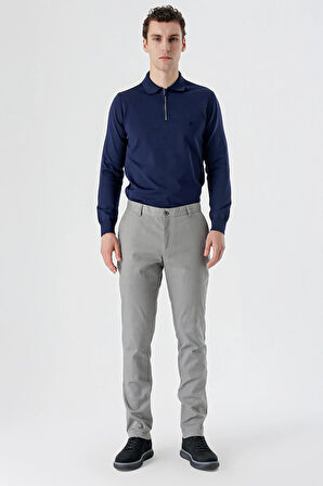 Gri Yan Cepli Slim Fit Dar Kesim Casual Pantolon 1003240151