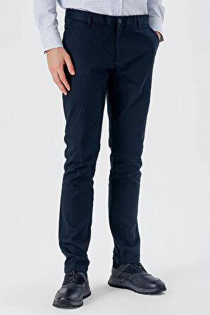 Koyu Lacivert Yan Cepli Slim Fit Dar Kesim Casual Pantolon 1003240151