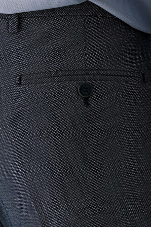 Koyu Lacivert Desenli Pamuklu Likralı Yan Cepli Slim Fit Dar Kesim Klasik Pantolon 1003240153