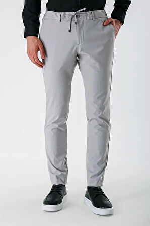 Açık Gri Likralı Yan Cepli Lastikli Slim Fit Dar Kesim Casual Pantolon 1003240155