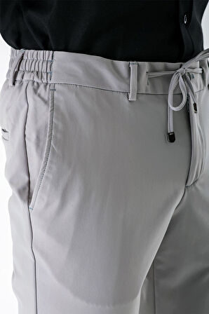 Açık Gri Likralı Yan Cepli Lastikli Slim Fit Dar Kesim Casual Pantolon 1003240155