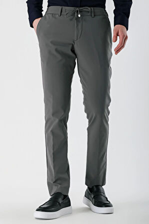 Koyu Gri Likralı Yan Cepli Lastikli Slim Fit Dar Kesim Casual Pantolon 1003240155
