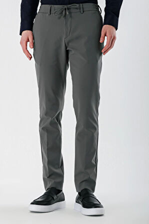 Koyu Gri Likralı Yan Cepli Lastikli Slim Fit Dar Kesim Casual Pantolon 1003240155
