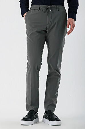 Koyu Gri Likralı Yan Cepli Lastikli Slim Fit Dar Kesim Casual Pantolon 1003240155