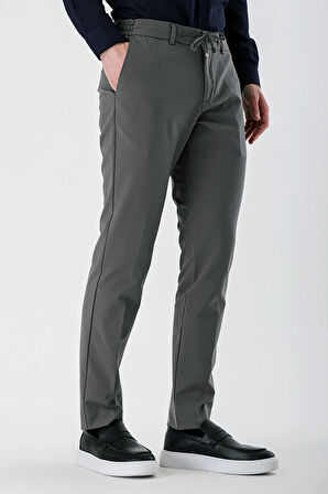 Koyu Gri Likralı Yan Cepli Lastikli Slim Fit Dar Kesim Casual Pantolon 1003240155