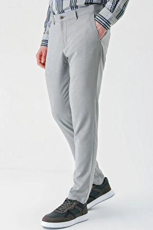 Gri Armürlü Likralı Yan Cep Comfort Fit Rahat Kesim Casual Pantolon 1003240158