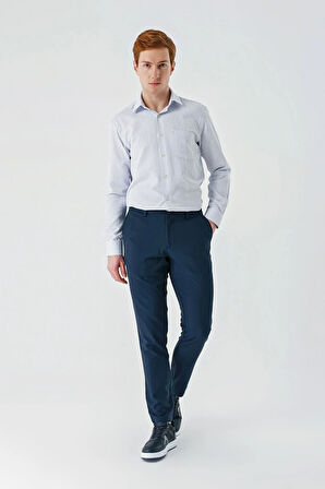 Koyu Lacivert Armürlü Likralı Yan Cep Comfort Fit Rahat Kesim Casual Pantolon 1003240158