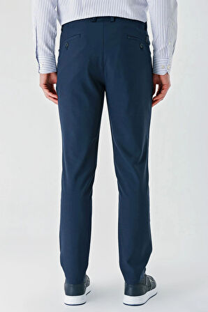 Koyu Lacivert Armürlü Likralı Yan Cep Comfort Fit Rahat Kesim Casual Pantolon 1003240158