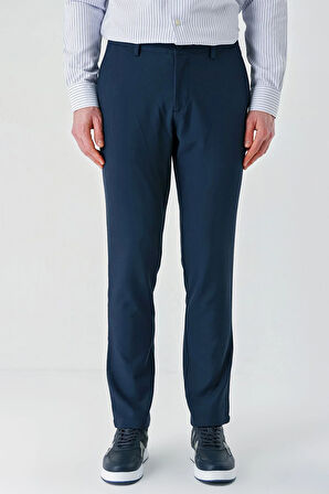 Koyu Lacivert Armürlü Likralı Yan Cep Comfort Fit Rahat Kesim Casual Pantolon 1003240158