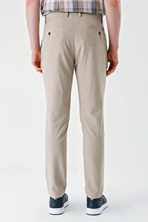 Bej Armürlü Likralı Yan Cep Comfort Fit Rahat Kesim Casual Pantolon 1003240158