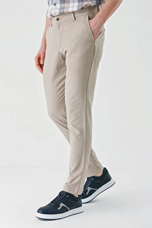 Bej Armürlü Likralı Yan Cep Comfort Fit Rahat Kesim Casual Pantolon 1003240158
