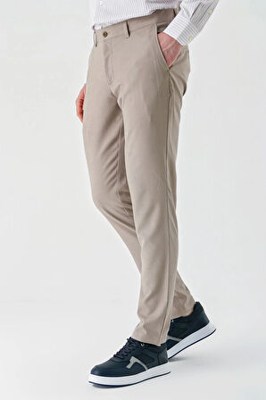 Koyu Bej Armürlü Likralı Yan Cep Comfort Fit Rahat Kesim Casual Pantolon 1003240158