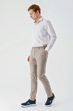 Koyu Bej Armürlü Likralı Yan Cep Comfort Fit Rahat Kesim Casual Pantolon 1003240158