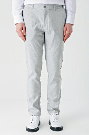 Gri Desenli Keten Karışımlı Yan Cepli Lastikli Comfort Rahat Kesim Casual Pantolon 1003240159