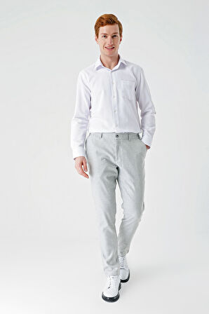 Gri Desenli Keten Karışımlı Yan Cepli Lastikli Comfort Rahat Kesim Casual Pantolon 1003240159