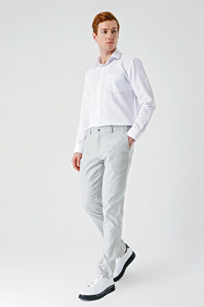 Gri Desenli Keten Karışımlı Yan Cepli Lastikli Comfort Rahat Kesim Casual Pantolon 1003240159