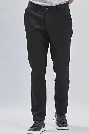 Siyah Desenli Pamuklu Likralı Yan Cepli Comfort Fit Rahat Kesim Casual Pantolon 1003240160