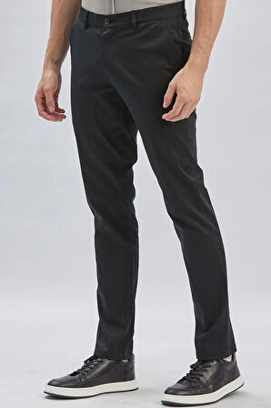Siyah Armürlü Pamuklu Likralı Yan Cepli Slim Fit Dar Kesim Casual Pantolon 1003240161