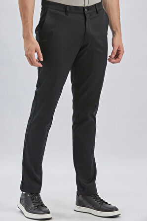 Siyah Armürlü Pamuklu Likralı Yan Cepli Slim Fit Dar Kesim Casual Pantolon 1003240161