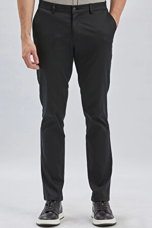 Siyah Armürlü Pamuklu Likralı Yan Cepli Slim Fit Dar Kesim Casual Pantolon 1003240161