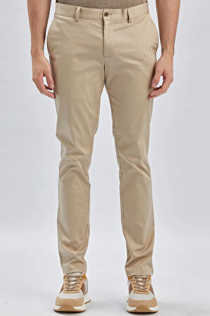 Bej Armürlü Pamuklu Likralı Yan Cepli Slim Fit Dar Kesim Casual Pantolon 1003240161