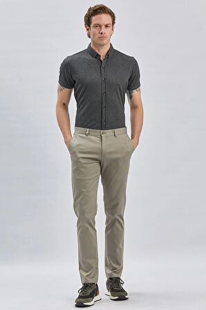 Koyu Bej Armürlü Pamuklu Likralı Yan Cepli Slim Fit Dar Kesim Casual Pantolon 1003240161