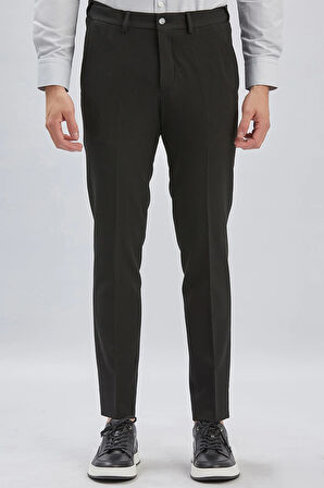 Siyah Düz Gofreli Esnek Yan Cep Slim Fit Casual Pantolon 1003240162